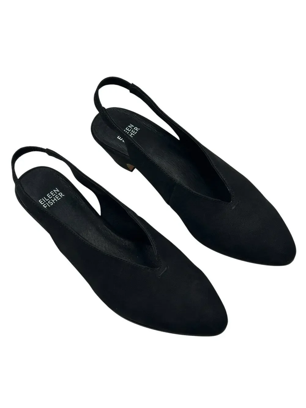 Eileen Fisher Gatwick Slingback Black Nubuck Suede Pump Heels Size 8 New $195